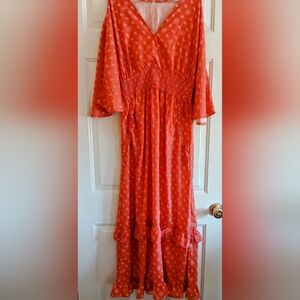 Casual Orange Flutter Sleeve Square Neck Dress
